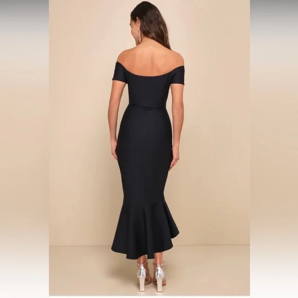 NWT LULUS How Much I Care Midnight Blue Off-the-Shoulder Midi Dress - Picture 3 of 8